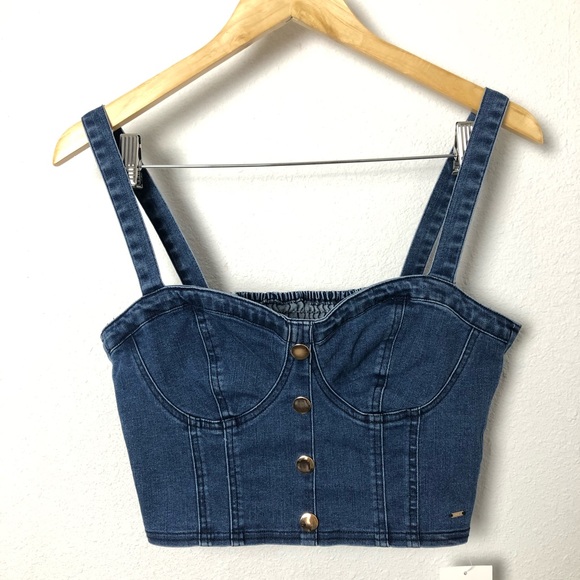 GUESS NWT Bustier Denim Jeans Crop top - Picture 2 of 8